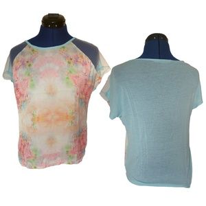 Silky Watercolor Colorful Pastel Semi Sheer Tee Shirt